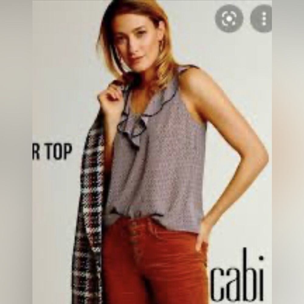 CAbi Red, White & Blue  “Stellar” Ruffle Neck Sleeveless Blouse– Women’s Size M